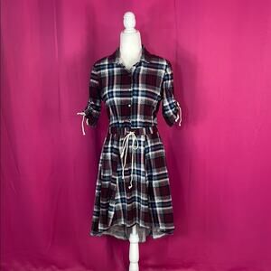 Ebanie and Ivorie OOAK handmade plaid flannel high low shirt dress, size 14